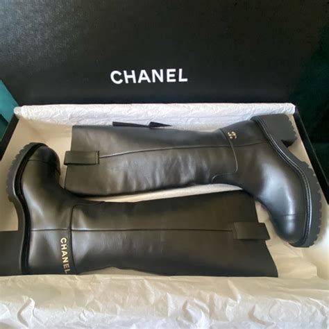 chanel riding boot|Chanel black canvas heel boots.